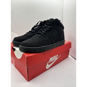 NEW W Box Nike Men's Court Vision Mid Triple All Black - CU6620-001 Size 10.5